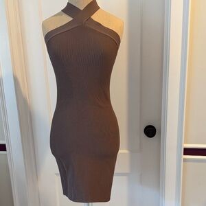Aritzia Elegant Mauvy Brown Cross Neck Dress